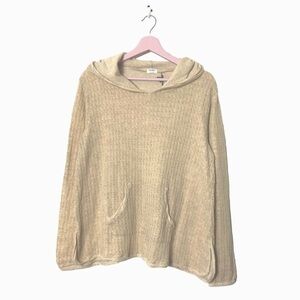 HelloNite pointelle knit sweater hoodie natural kangaroo pouch small poetcore‎